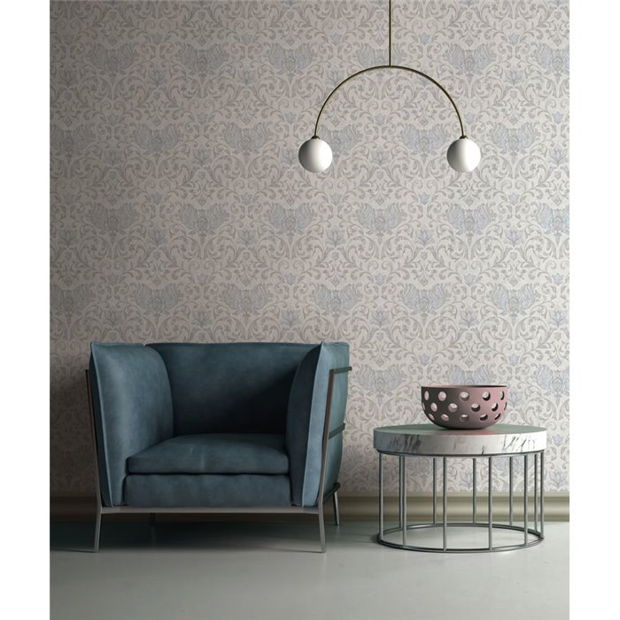 Marburg|Papel pintado floral estilo damasco beige y gris|Damasco