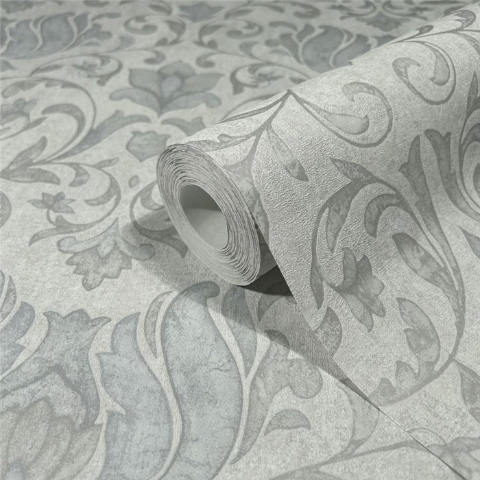 Marburg|Papel pintado floral estilo damasco beige y gris|Damasco