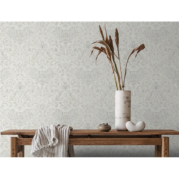 Marburg|Papier Peint damas gris avec motifs floraux et volutes|Damas