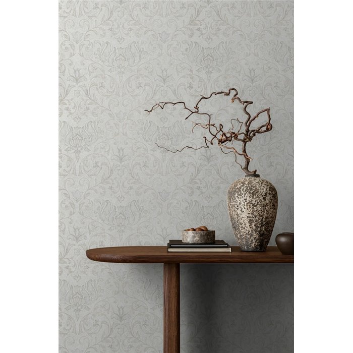 Marburg|Wallpaper gray damask with floral motifs and scrolls|Damask