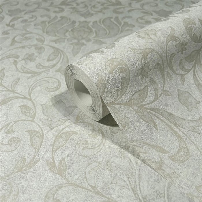 Marburg|Wallpaper gray damask with floral motifs and scrolls|Damask