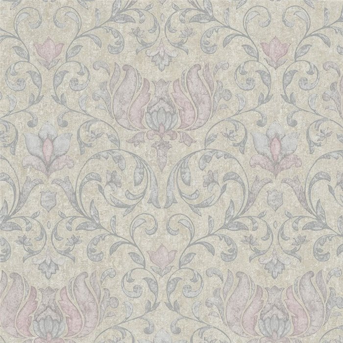 Papel pintado barroco greige y rosa con detalles florales - Marburg City Romance 35152