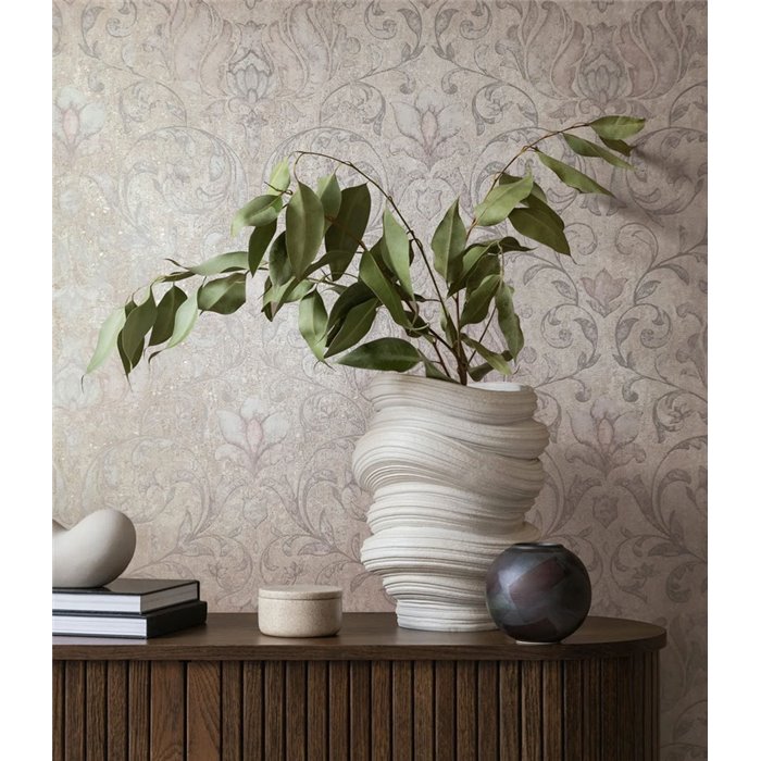 Marburg|Papier Peint baroque gris et rose avec des détails floraux|Damas