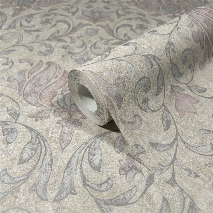 Marburg|Baroque greige and pink Wallpaper with floral details|Damask