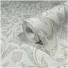 Marburg|Papier Peint damas blanc et beige avec des fleurs et des volutes|Damas