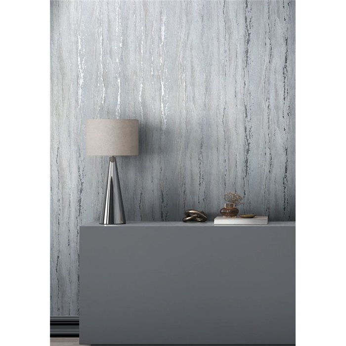 Papel pintado efecto yeso y piedra con líneas gris claro - Marburg City Romance 35160