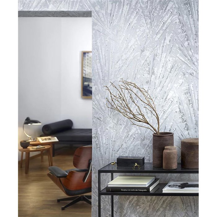 Marburg|Papel pintado moderno líneas entrelazadas gris y plateado|Moderno