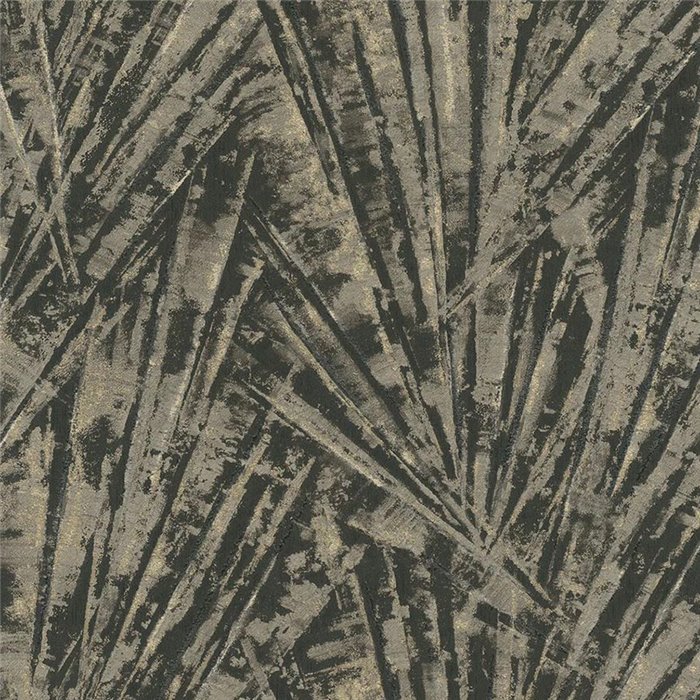 Papel pintado contemporáneo con líneas y hojas negro y dorado - Marburg Papis Loveday 33705
