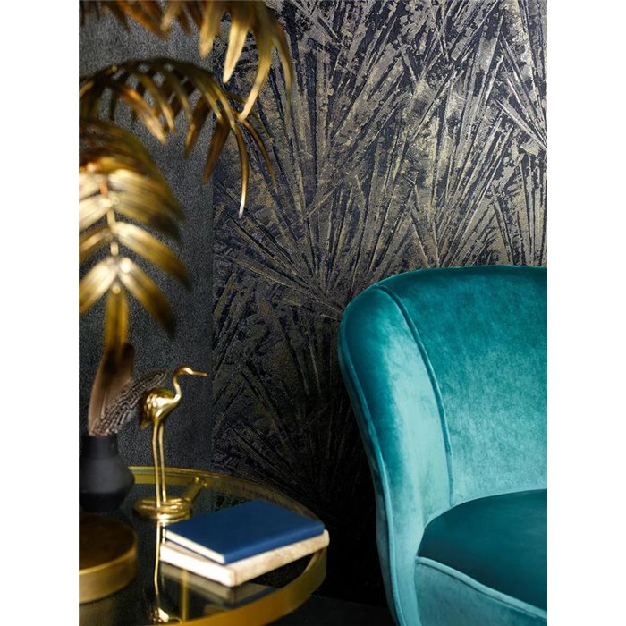 Papel pintado contemporáneo con líneas y hojas negro y dorado - Marburg Papis Loveday 33705