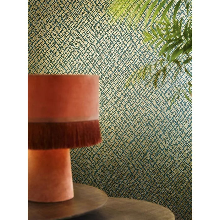 Marburg|Papel pintado mosáico estilo étnico dorado y verde moderno|Papel Pintado