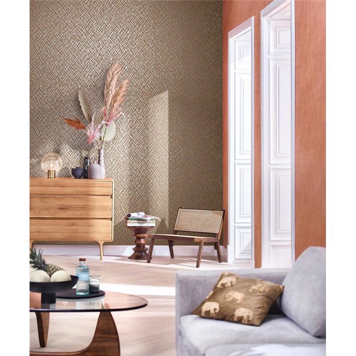 Marburg|Papel pintado mosáico estilo étnico naranja y plateado|Papel Pintado