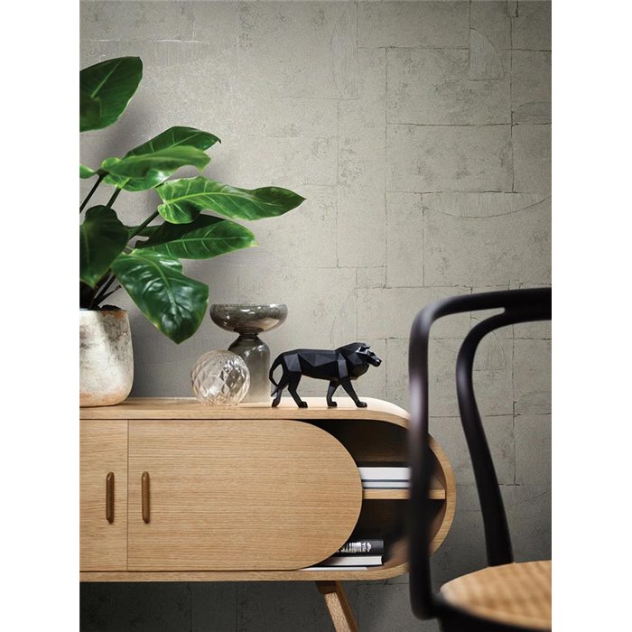 Papel pintado geométrico efecto yeso beige y platino moderno - Marburg Papis Loveday 33725