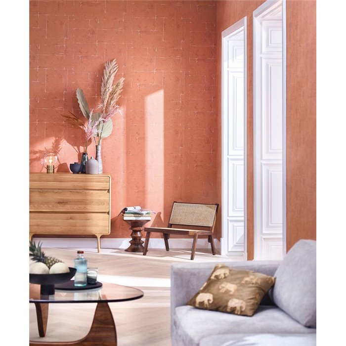 Marburg|Geometric Wallpaper with a modern silver and orange plaster effect|Wallpaper