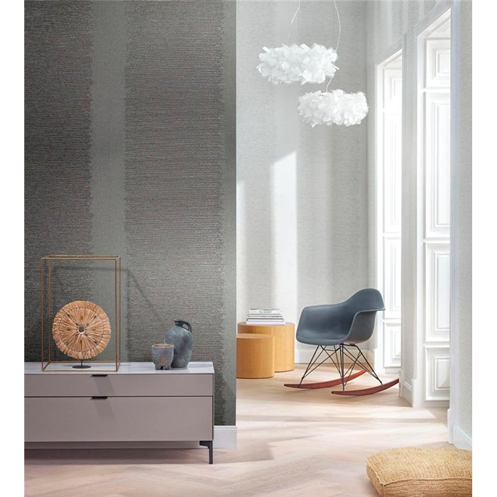 Papel pintado textura con líneas horizontales gris oscuro - Marburg Papis Loveday 33746