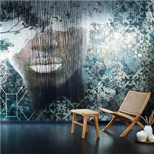 Casadeco|Papier peint panoramique forêt scandinave réaliste et impressionniste blanc gris|Panoramiques