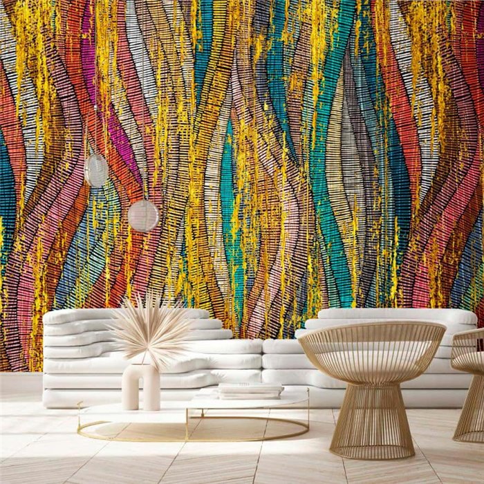 Marburg|Mural pared ondas cromáticas con relieves dorados|Murales de Pared