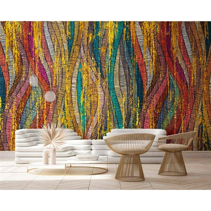 Marburg|Wall mural chromatic waves with golden reliefs|Wallmurals