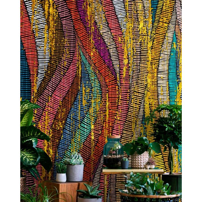 Marburg|Wall mural chromatic waves with golden reliefs|Wallmurals