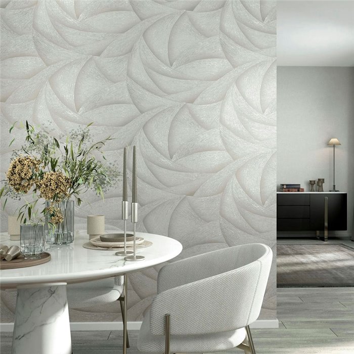 Papel pintado Ondas 3D plata y beige claro moderno - Marburg Ritus 35501