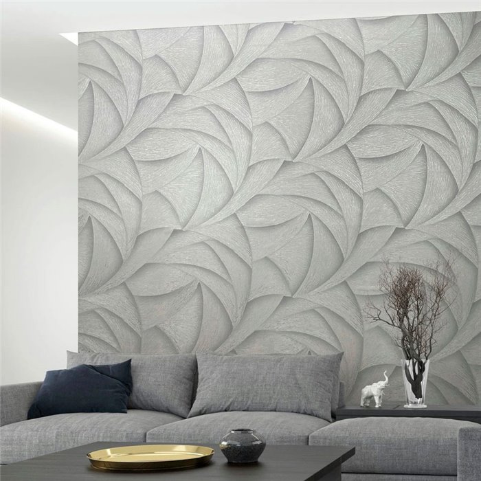 Papel pintado Ondas 3D plata y gris moderno - Marburg Ritus 35504