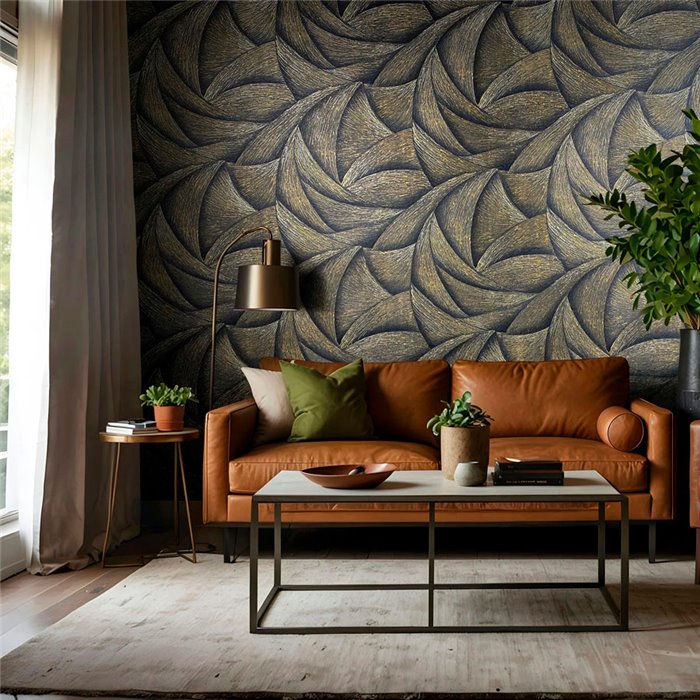 Marburg|Papel pintado Ondas 3D negro y oro moderno|Papel Pintado