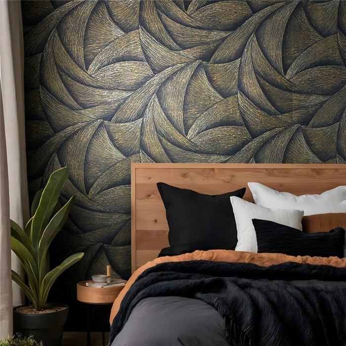 Marburg|Wallpaper Modern black and gold 3D waves|Wallpaper