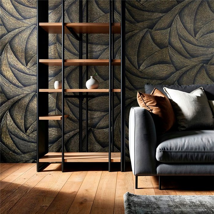 Marburg|Papel pintado Ondas 3D negro y oro moderno|Papel Pintado