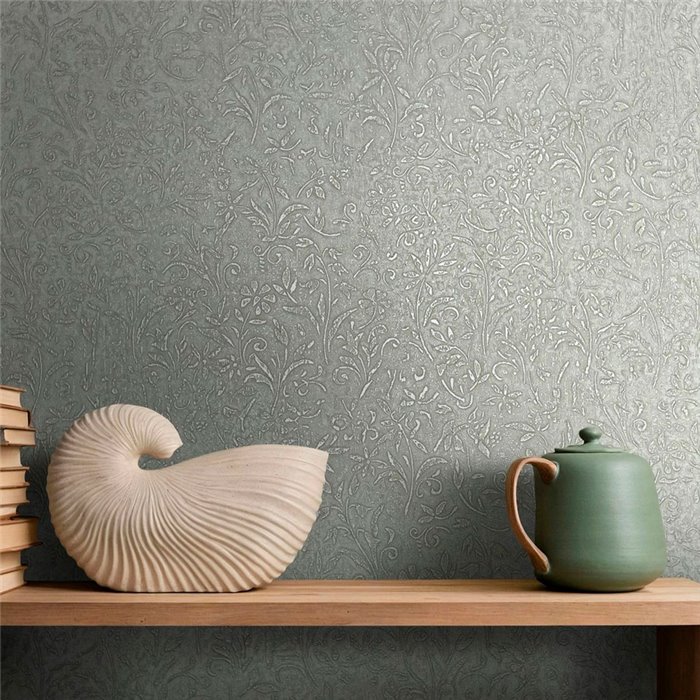Papel pintado floral ornamental gris claro damasco - Marburg Ritus 35529