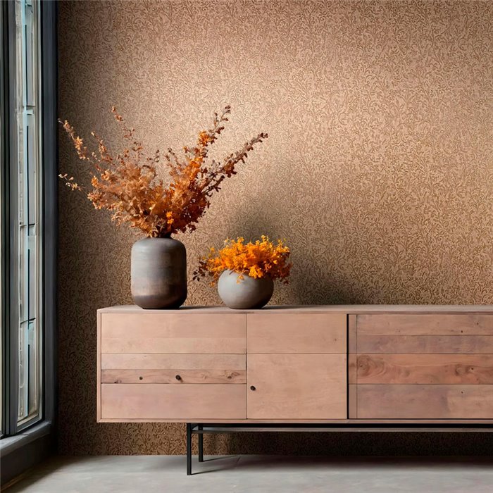 Marburg|Papier Peint floral ornemental marron et doré damasquiné|Floral