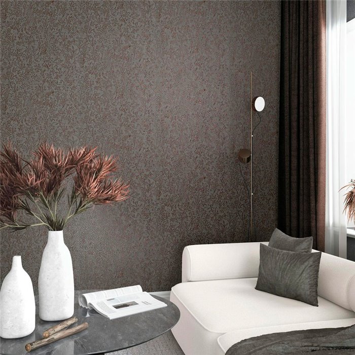 Papel pintado floral ornamental gris y cobre damasco - Marburg Ritus 35534