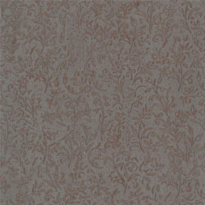Papel pintado floral ornamental gris y cobre damasco - Marburg Ritus 35534