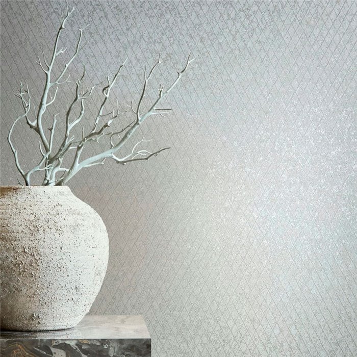 Papel pintado enrejado patrón de diamantes gris claro - Marburg Ritus 35536