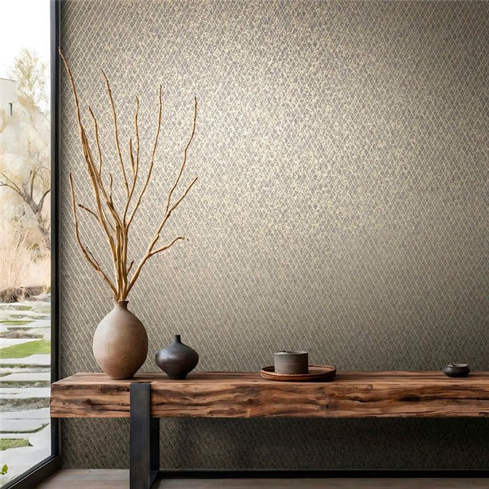 Marburg|Wallpaper lattice; golden and black diamond pattern|Modern