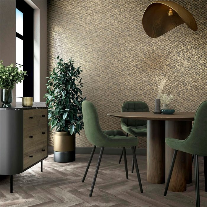 Marburg|Papel pintado enrejadopatrón de diamantes dorado y negro|Moderno