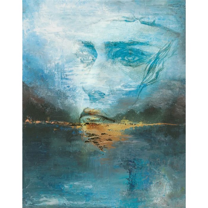 Marburg|Wandbild künstlerisches Gesicht blau gold|Wandbild