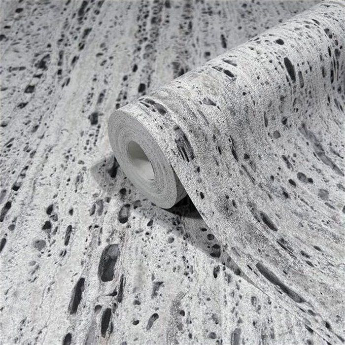 Marburg|Papel pintado piedra travertino gris contemporáneo|Imitacion Mármol