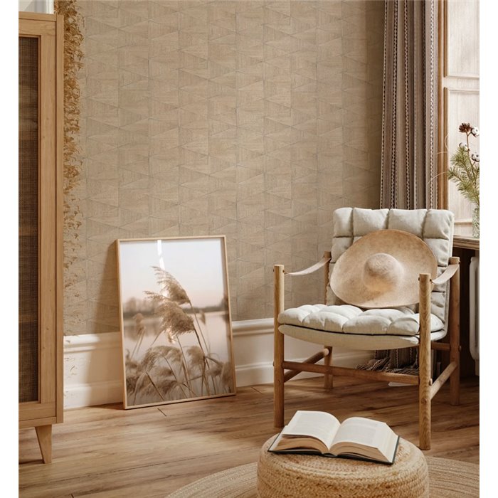 Marburg|Papel pintado geométrico efecto madera marrón y beige|Imitacion Madera