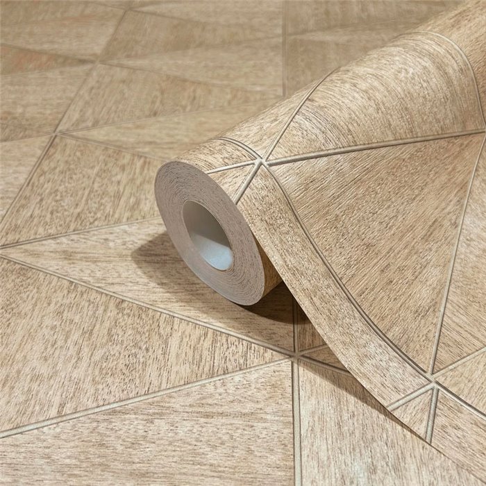 Marburg|Papel pintado geométrico efecto madera marrón y beige|Imitacion Madera