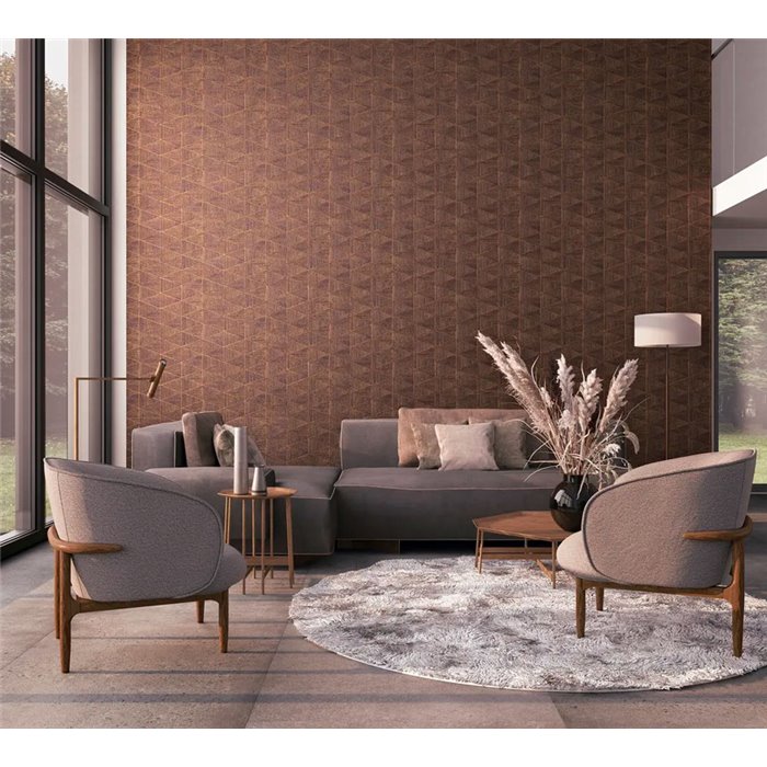 Marburg|Papel pintado geométrico efecto madera marrón moderno|Imitacion Madera