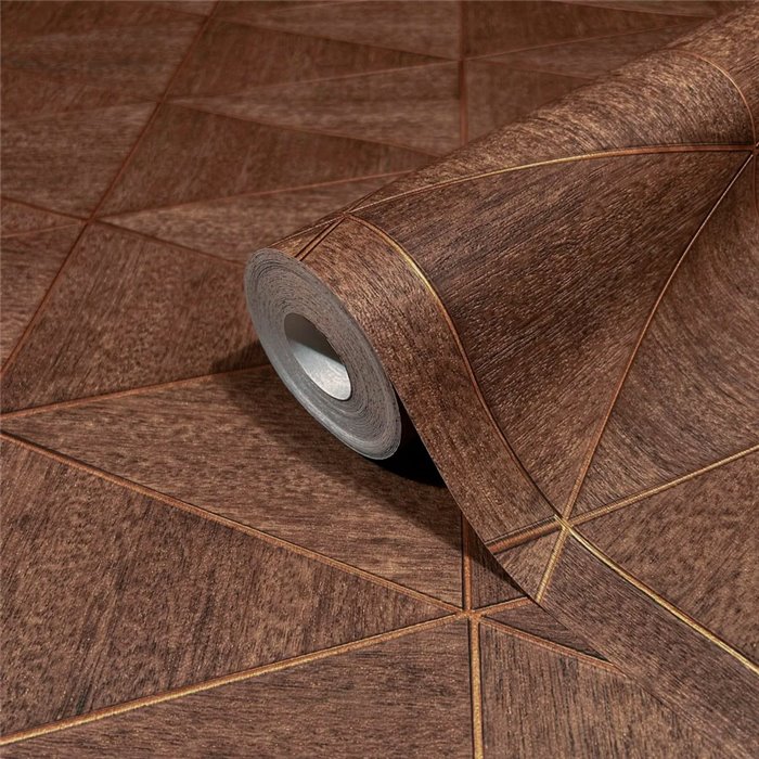 Marburg|Moderne braune Holzoptik geometrische Tapete|Holzimitat