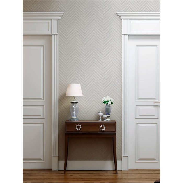 Papel pintado patrón espiga efecto madera gris y blanco - Marburg Travertino 33375