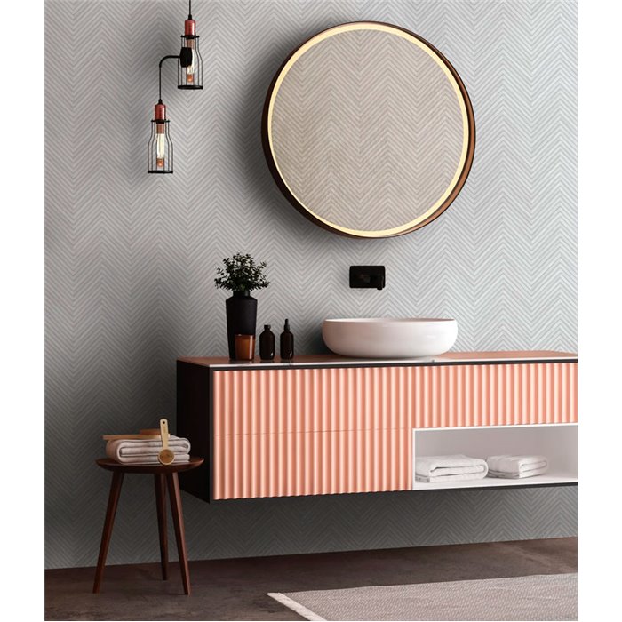 Papel pintado patrón espiga efecto madera gris y blanco - Marburg Travertino 33375