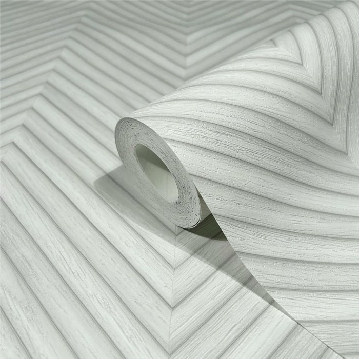 Papel pintado patrón espiga efecto madera gris y blanco - Marburg Travertino 33375