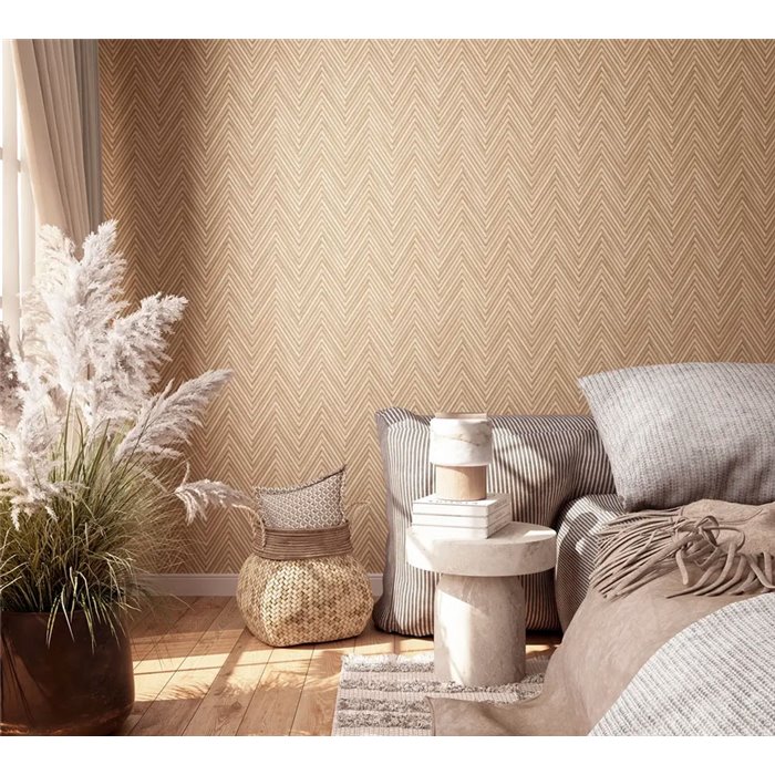 Marburg|Papier Peint motif chevron effet bois beige moderne|Imitation Bois