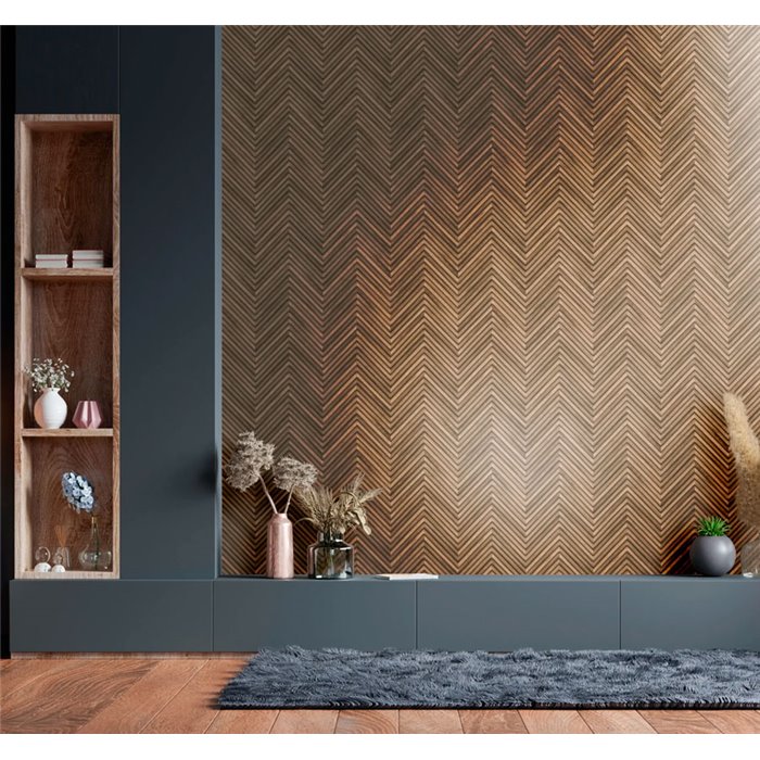 Papel pintado patrón espiga efecto madera marrón moderno - Marburg Travertino 33377