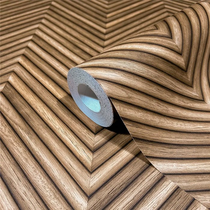 Papel pintado patrón espiga efecto madera marrón moderno - Marburg Travertino 33377