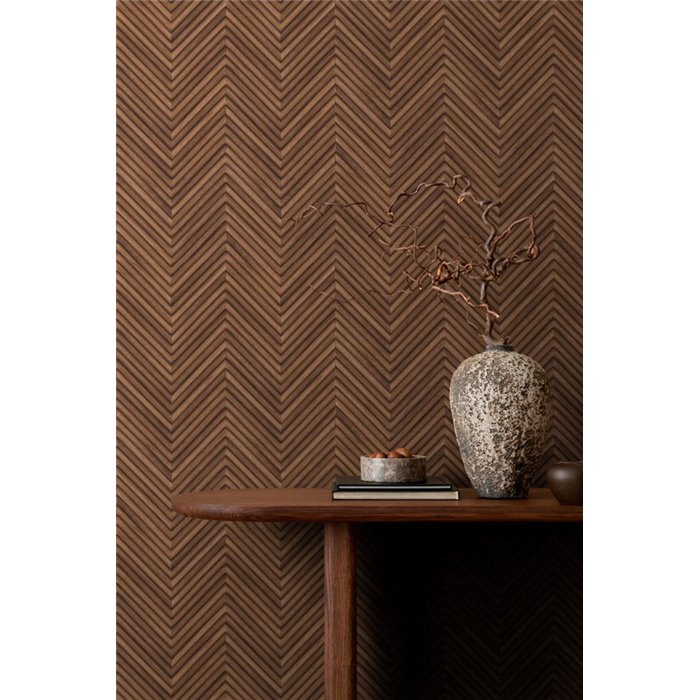 Marburg|Papel pintado patrón espiga efecto madera marrón oriental|Imitacion Madera