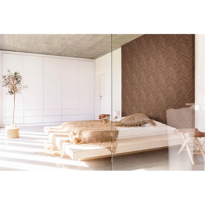 Marburg|Papel pintado patrón espiga efecto madera marrón oriental|Imitacion Madera