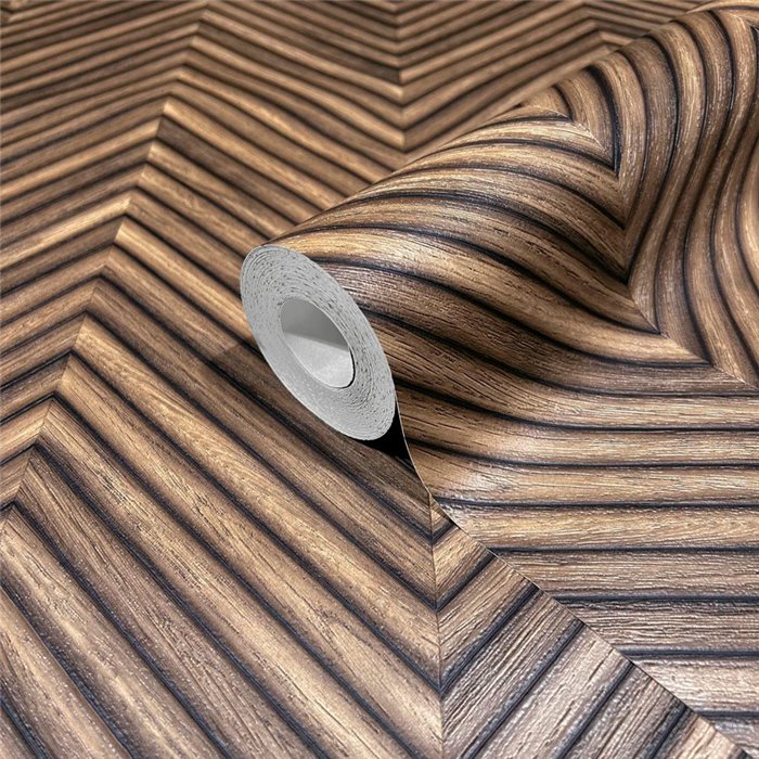 Marburg|Papel pintado patrón espiga efecto madera marrón oriental|Imitacion Madera