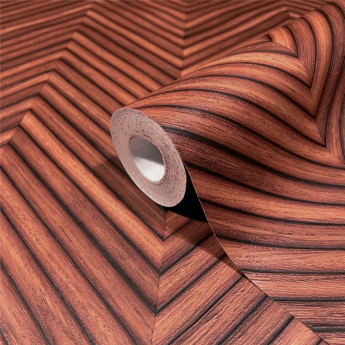 Marburg|Papel pintado patrón espiga efecto madera marrón y rojo|Imitacion Madera